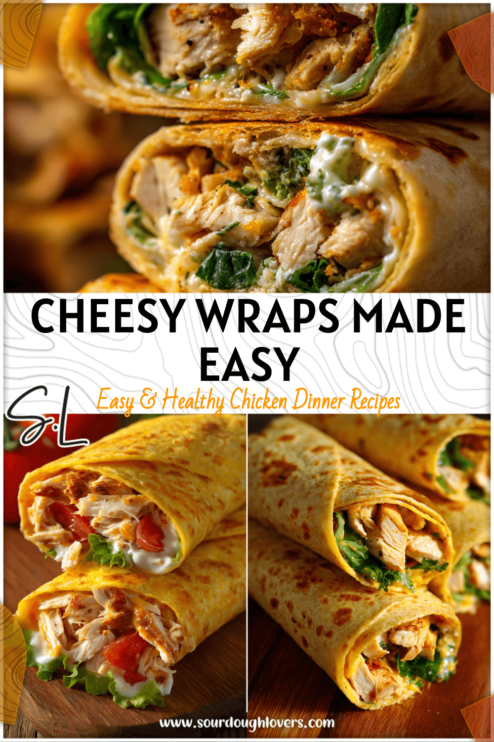 Golden tortillas filled with cheesy chicken wrapped tightly for a delicious quick dinner recipe. 2